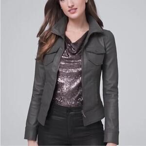 WHBM Gray Coated Denim Band Jacket Size 4